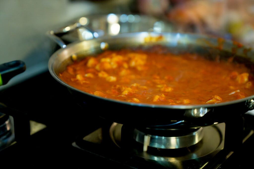 Soup simmering in a pan