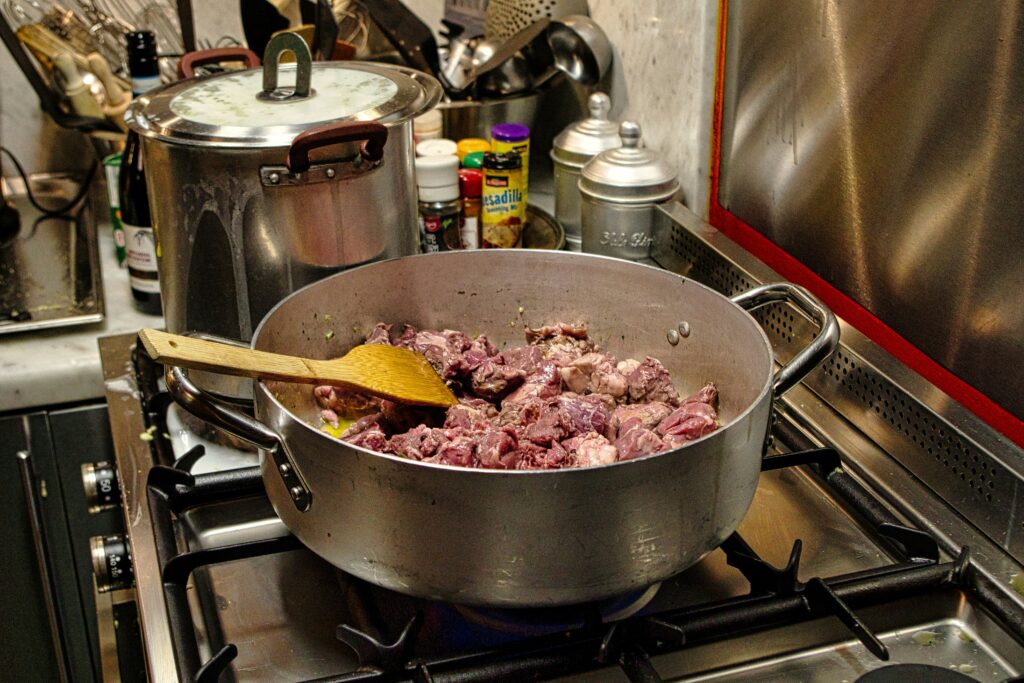 Pot of food cooking on a stovetop