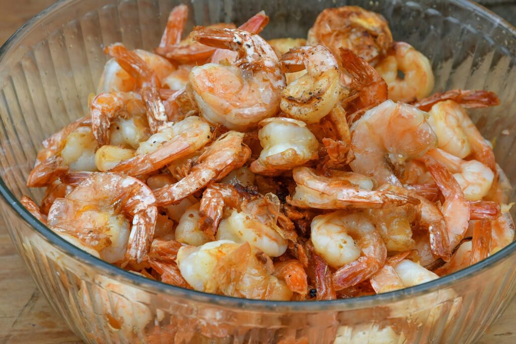 Bowl of cooked shrimp