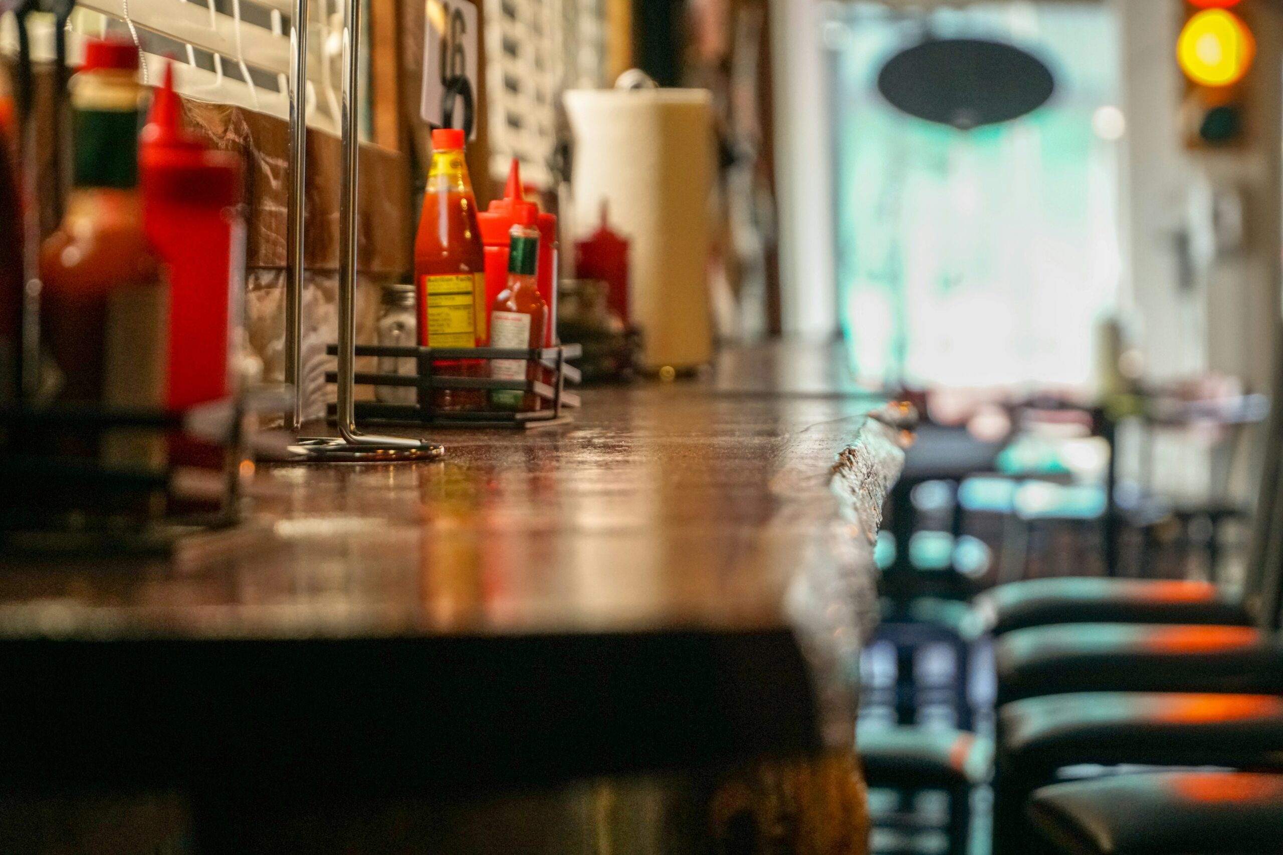 Bar counter with liquor bottles