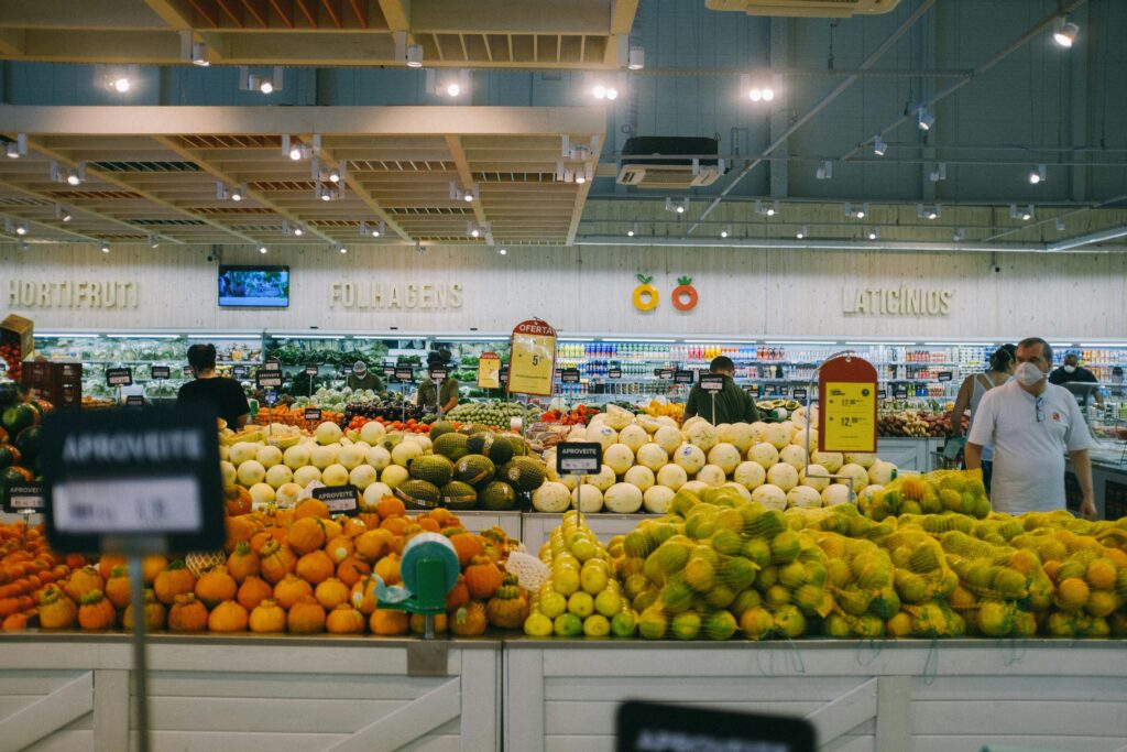 Produce section inside a grocery store