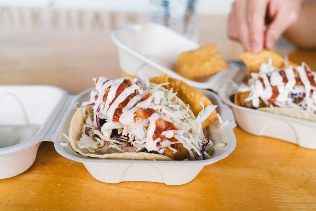 Dessert topped with chocolate drizzle