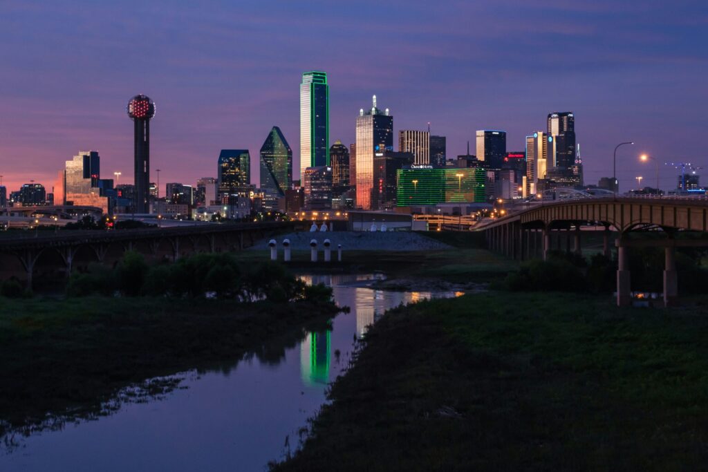 City skyline reflected on water