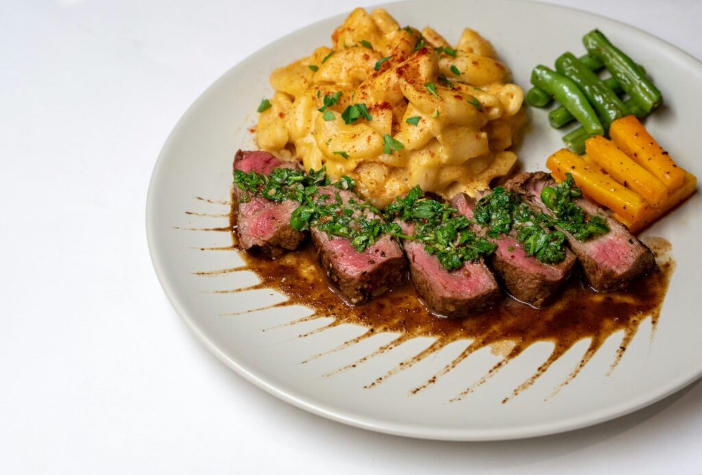 Steak topped with creamy sauce