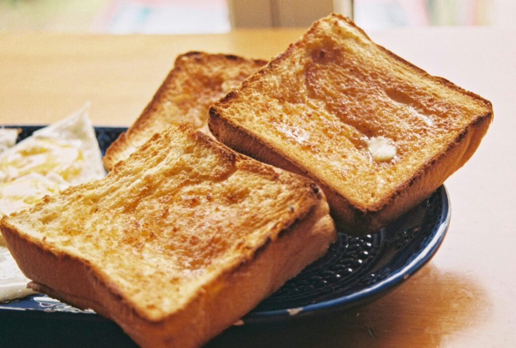 Slices of toasted bread on a plate