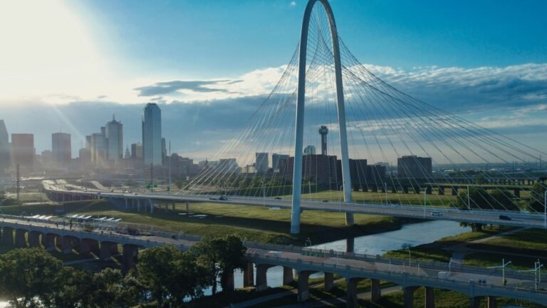 City skyline with modern bridge